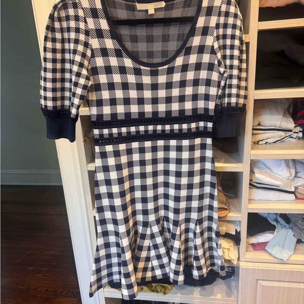 Jonathan Simkhai Navy and Cream Plaid Midi Dress